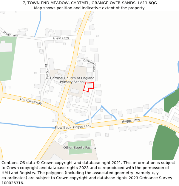 7, TOWN END MEADOW, CARTMEL, GRANGE-OVER-SANDS, LA11 6QG: Location map and indicative extent of plot