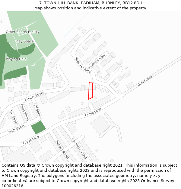 7, TOWN HILL BANK, PADIHAM, BURNLEY, BB12 8DH: Location map and indicative extent of plot