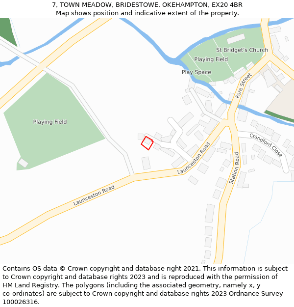 7, TOWN MEADOW, BRIDESTOWE, OKEHAMPTON, EX20 4BR: Location map and indicative extent of plot