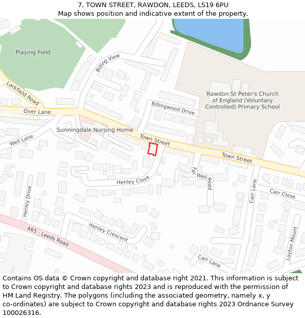 7, TOWN STREET, RAWDON, LEEDS, LS19 6PU: Location map and indicative extent of plot