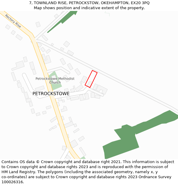 7, TOWNLAND RISE, PETROCKSTOW, OKEHAMPTON, EX20 3PQ: Location map and indicative extent of plot