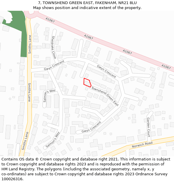 7, TOWNSHEND GREEN EAST, FAKENHAM, NR21 8LU: Location map and indicative extent of plot