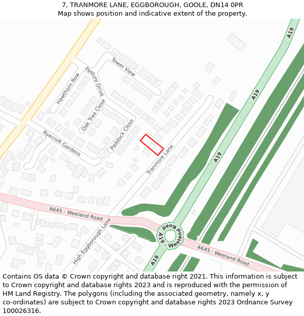 7, TRANMORE LANE, EGGBOROUGH, GOOLE, DN14 0PR: Location map and indicative extent of plot