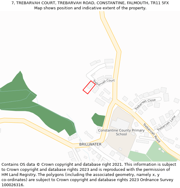 7, TREBARVAH COURT, TREBARVAH ROAD, CONSTANTINE, FALMOUTH, TR11 5FX: Location map and indicative extent of plot