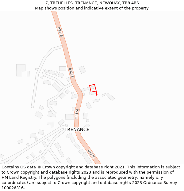 7, TREHELLES, TRENANCE, NEWQUAY, TR8 4BS: Location map and indicative extent of plot