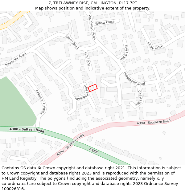 7, TRELAWNEY RISE, CALLINGTON, PL17 7PT: Location map and indicative extent of plot