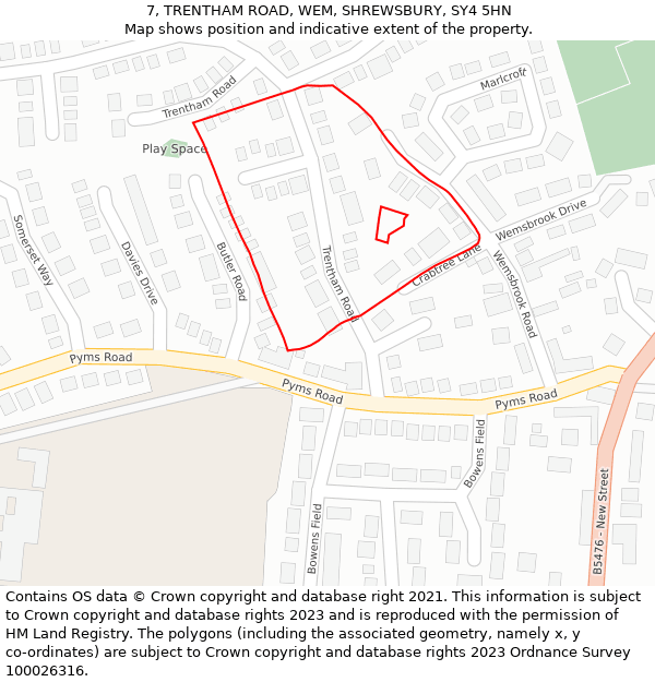 7, TRENTHAM ROAD, WEM, SHREWSBURY, SY4 5HN: Location map and indicative extent of plot