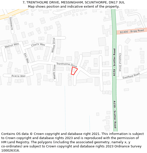 7, TRENTHOLME DRIVE, MESSINGHAM, SCUNTHORPE, DN17 3UL: Location map and indicative extent of plot