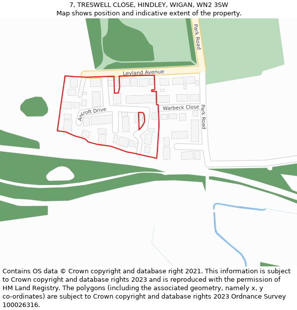 7, TRESWELL CLOSE, HINDLEY, WIGAN, WN2 3SW: Location map and indicative extent of plot