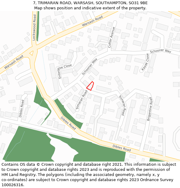 7, TRIMARAN ROAD, WARSASH, SOUTHAMPTON, SO31 9BE: Location map and indicative extent of plot