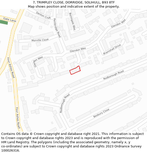 7, TRIMPLEY CLOSE, DORRIDGE, SOLIHULL, B93 8TF: Location map and indicative extent of plot