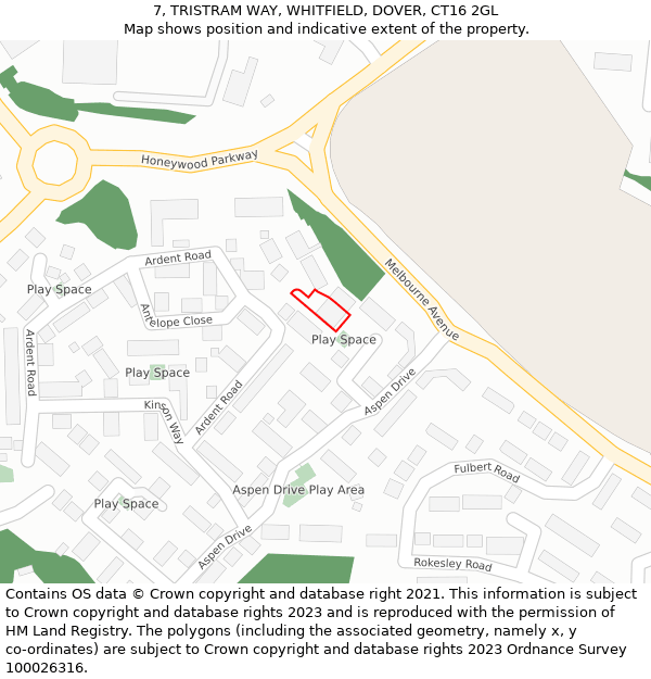 7, TRISTRAM WAY, WHITFIELD, DOVER, CT16 2GL: Location map and indicative extent of plot