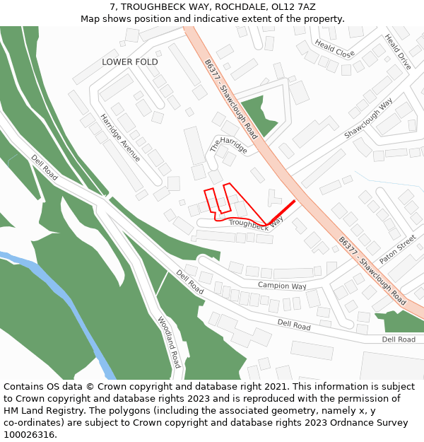 7, TROUGHBECK WAY, ROCHDALE, OL12 7AZ: Location map and indicative extent of plot