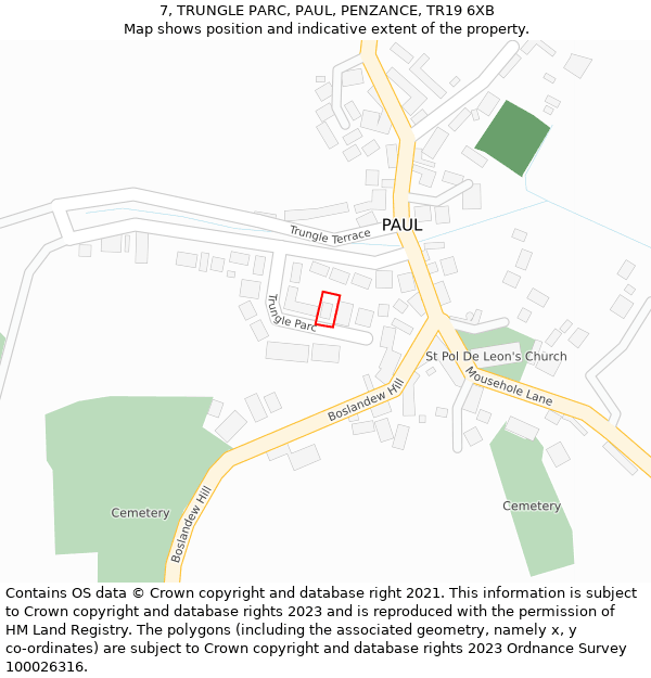 7, TRUNGLE PARC, PAUL, PENZANCE, TR19 6XB: Location map and indicative extent of plot