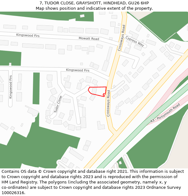 7, TUDOR CLOSE, GRAYSHOTT, HINDHEAD, GU26 6HP: Location map and indicative extent of plot