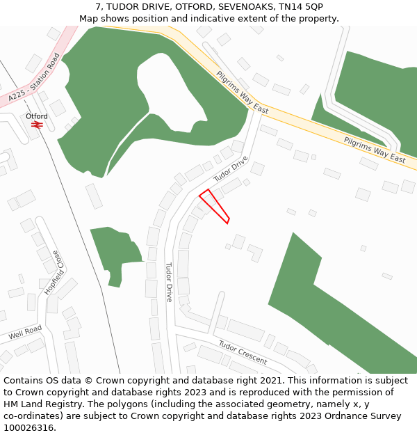 7, TUDOR DRIVE, OTFORD, SEVENOAKS, TN14 5QP: Location map and indicative extent of plot