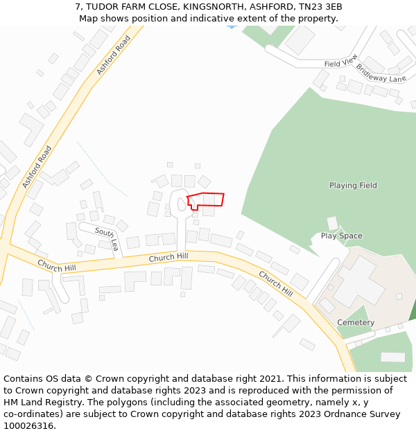 7, TUDOR FARM CLOSE, KINGSNORTH, ASHFORD, TN23 3EB: Location map and indicative extent of plot