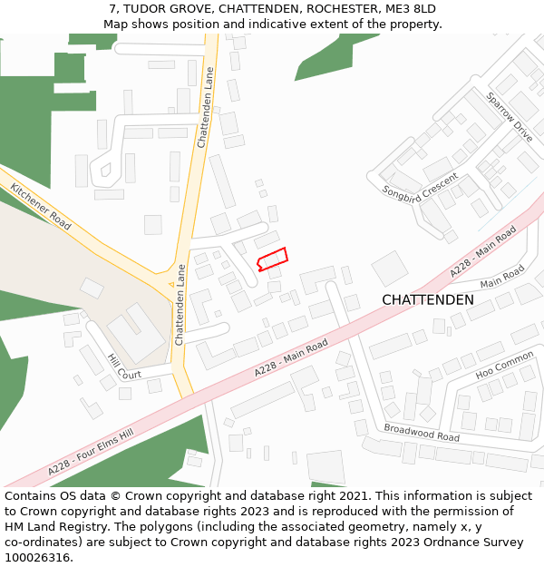 7, TUDOR GROVE, CHATTENDEN, ROCHESTER, ME3 8LD: Location map and indicative extent of plot