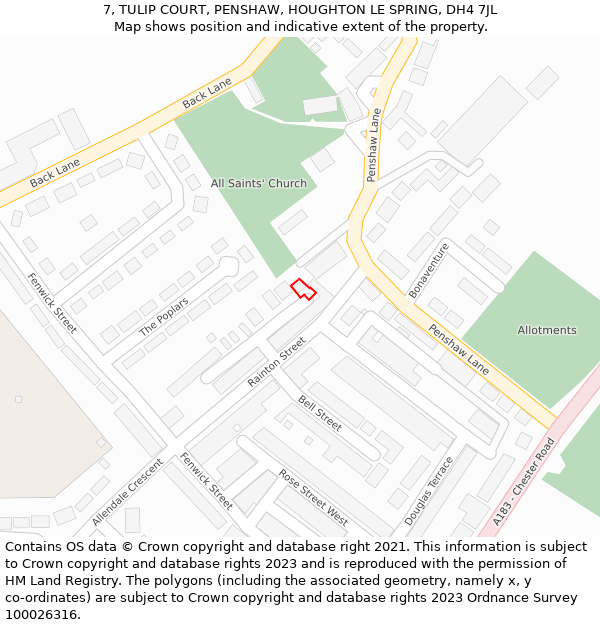 7, TULIP COURT, PENSHAW, HOUGHTON LE SPRING, DH4 7JL: Location map and indicative extent of plot