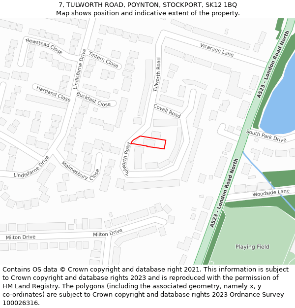 7, TULWORTH ROAD, POYNTON, STOCKPORT, SK12 1BQ: Location map and indicative extent of plot