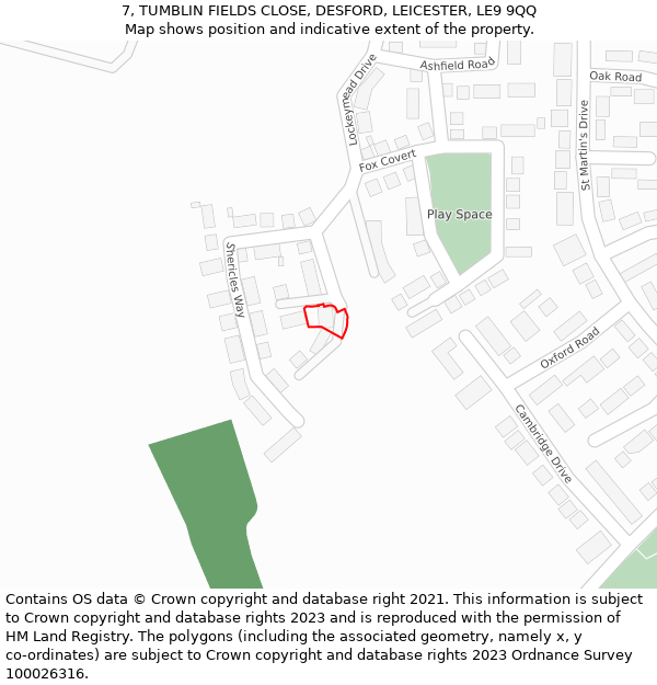 7, TUMBLIN FIELDS CLOSE, DESFORD, LEICESTER, LE9 9QQ: Location map and indicative extent of plot