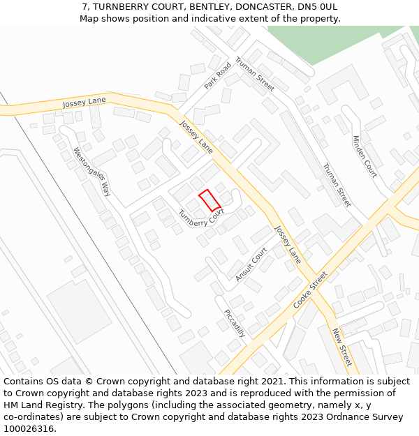 7, TURNBERRY COURT, BENTLEY, DONCASTER, DN5 0UL: Location map and indicative extent of plot