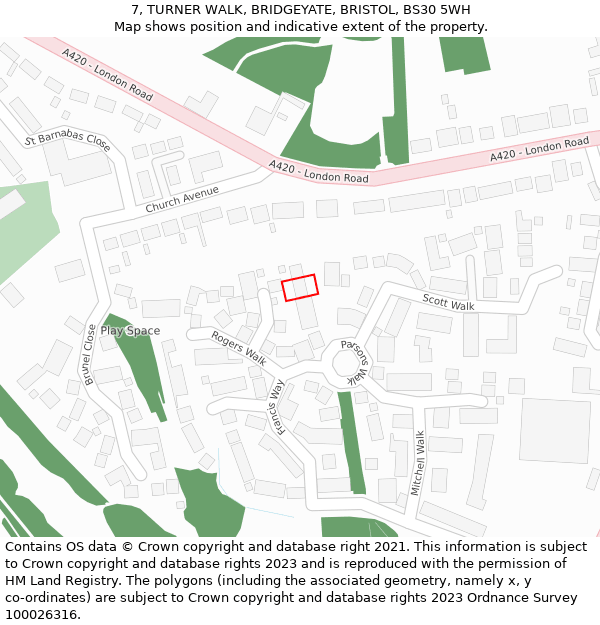 7, TURNER WALK, BRIDGEYATE, BRISTOL, BS30 5WH: Location map and indicative extent of plot