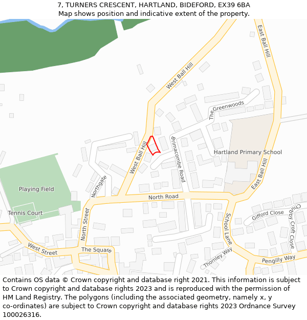 7, TURNERS CRESCENT, HARTLAND, BIDEFORD, EX39 6BA: Location map and indicative extent of plot