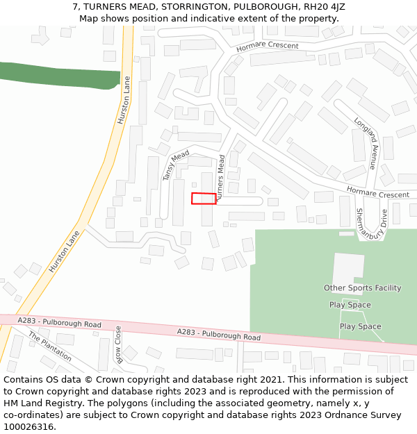 7, TURNERS MEAD, STORRINGTON, PULBOROUGH, RH20 4JZ: Location map and indicative extent of plot