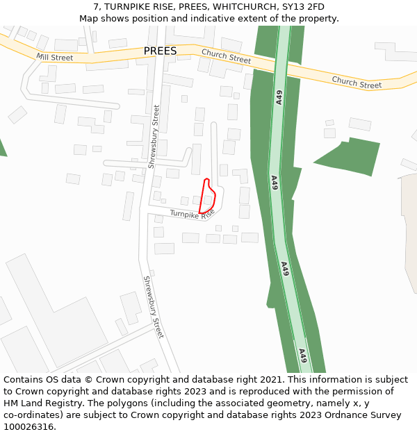 7, TURNPIKE RISE, PREES, WHITCHURCH, SY13 2FD: Location map and indicative extent of plot