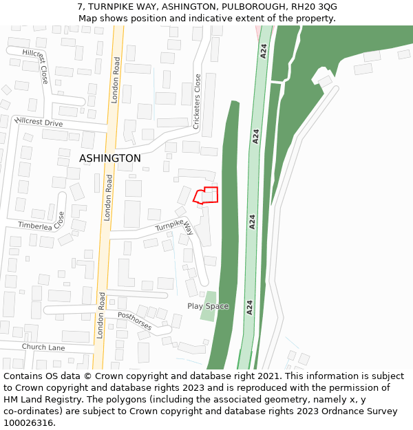 7, TURNPIKE WAY, ASHINGTON, PULBOROUGH, RH20 3QG: Location map and indicative extent of plot