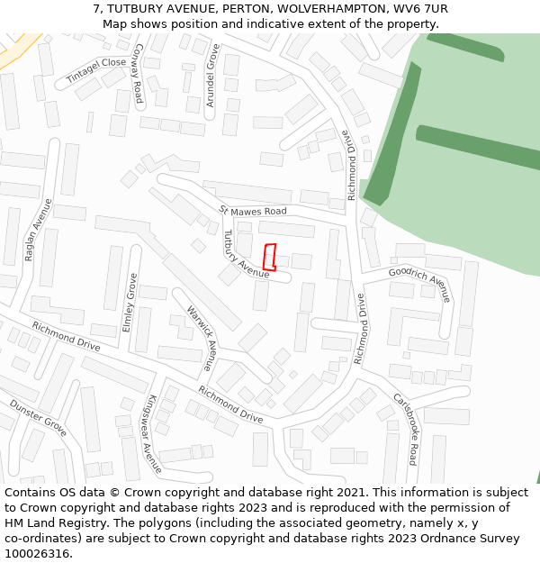 7, TUTBURY AVENUE, PERTON, WOLVERHAMPTON, WV6 7UR: Location map and indicative extent of plot