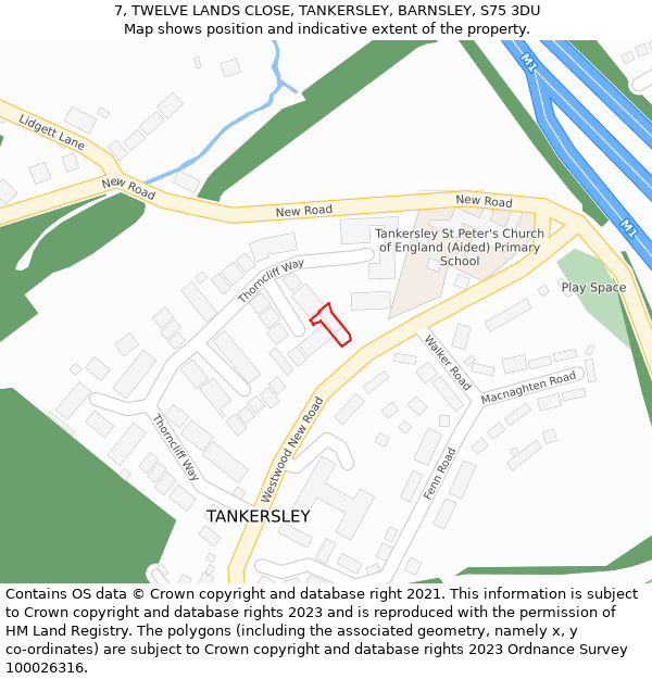 7, TWELVE LANDS CLOSE, TANKERSLEY, BARNSLEY, S75 3DU: Location map and indicative extent of plot