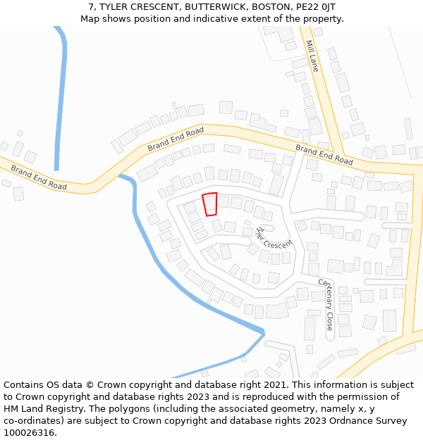 7, TYLER CRESCENT, BUTTERWICK, BOSTON, PE22 0JT: Location map and indicative extent of plot