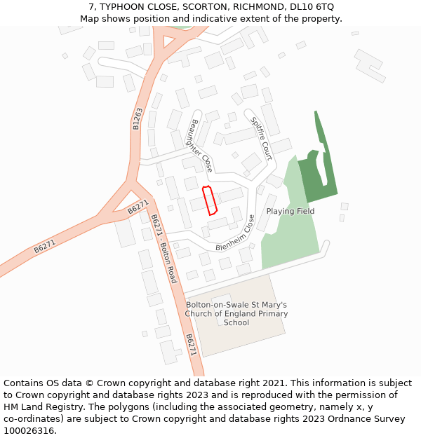 7, TYPHOON CLOSE, SCORTON, RICHMOND, DL10 6TQ: Location map and indicative extent of plot