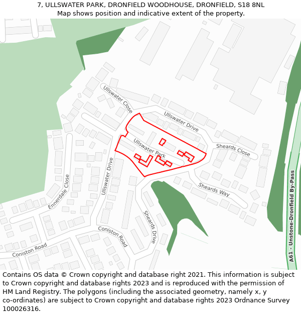 7, ULLSWATER PARK, DRONFIELD WOODHOUSE, DRONFIELD, S18 8NL: Location map and indicative extent of plot