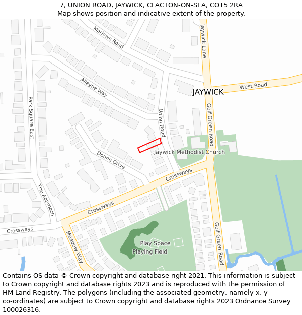 7, UNION ROAD, JAYWICK, CLACTON-ON-SEA, CO15 2RA: Location map and indicative extent of plot