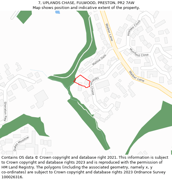 7, UPLANDS CHASE, FULWOOD, PRESTON, PR2 7AW: Location map and indicative extent of plot