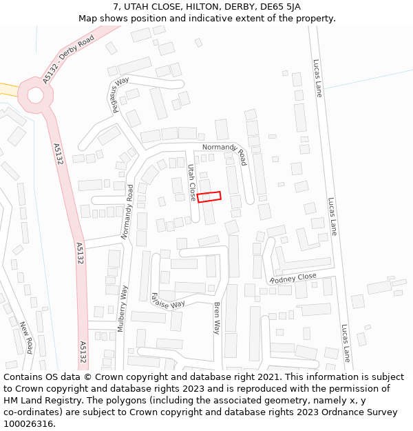 7, UTAH CLOSE, HILTON, DERBY, DE65 5JA: Location map and indicative extent of plot