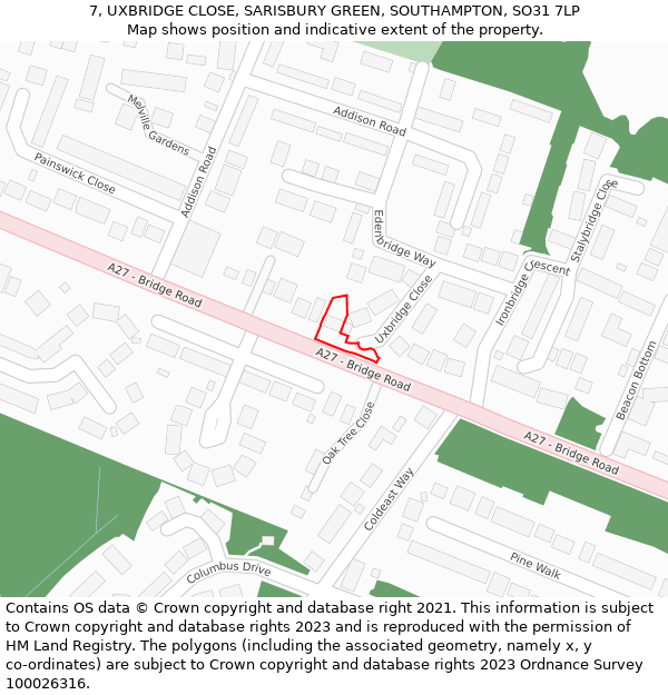 7, UXBRIDGE CLOSE, SARISBURY GREEN, SOUTHAMPTON, SO31 7LP: Location map and indicative extent of plot