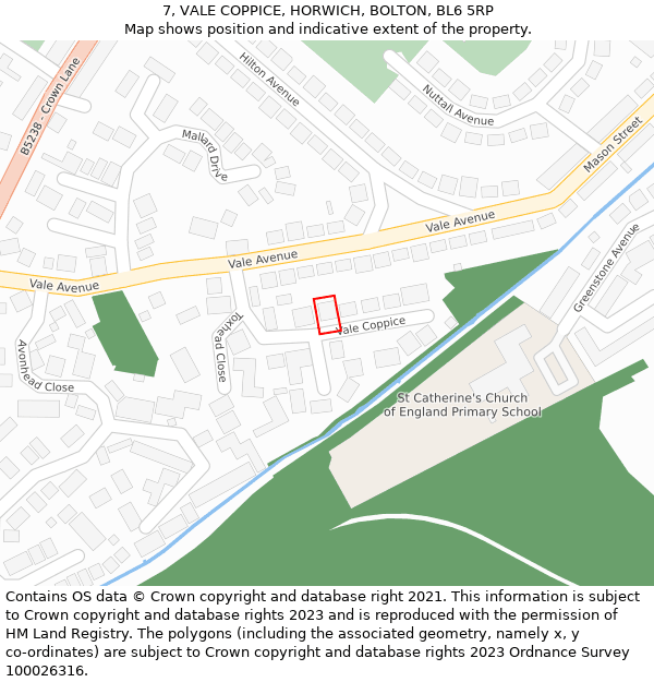 7, VALE COPPICE, HORWICH, BOLTON, BL6 5RP: Location map and indicative extent of plot