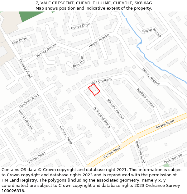 7, VALE CRESCENT, CHEADLE HULME, CHEADLE, SK8 6AG: Location map and indicative extent of plot