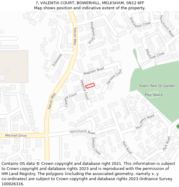 7, VALENTIA COURT, BOWERHILL, MELKSHAM, SN12 6FF: Location map and indicative extent of plot