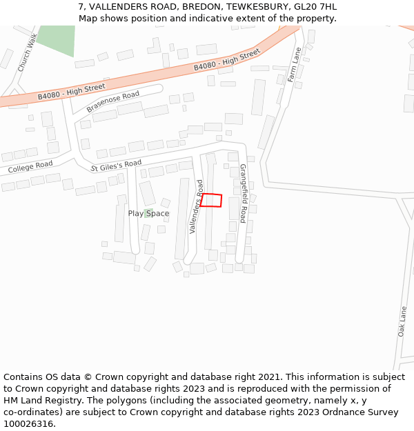 7, VALLENDERS ROAD, BREDON, TEWKESBURY, GL20 7HL: Location map and indicative extent of plot