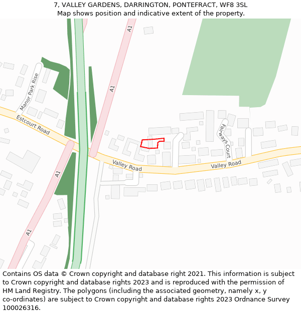 7, VALLEY GARDENS, DARRINGTON, PONTEFRACT, WF8 3SL: Location map and indicative extent of plot
