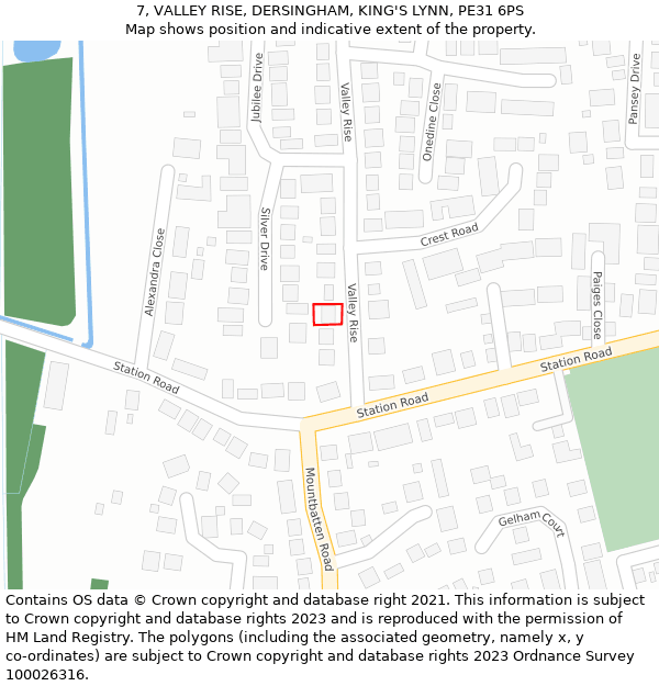 7, VALLEY RISE, DERSINGHAM, KING'S LYNN, PE31 6PS: Location map and indicative extent of plot