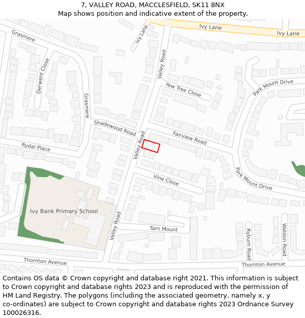 7, VALLEY ROAD, MACCLESFIELD, SK11 8NX: Location map and indicative extent of plot