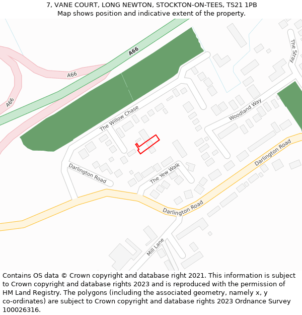 7, VANE COURT, LONG NEWTON, STOCKTON-ON-TEES, TS21 1PB: Location map and indicative extent of plot