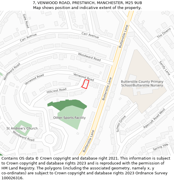 7, VENWOOD ROAD, PRESTWICH, MANCHESTER, M25 9UB: Location map and indicative extent of plot