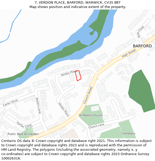 7, VERDON PLACE, BARFORD, WARWICK, CV35 8BT: Location map and indicative extent of plot